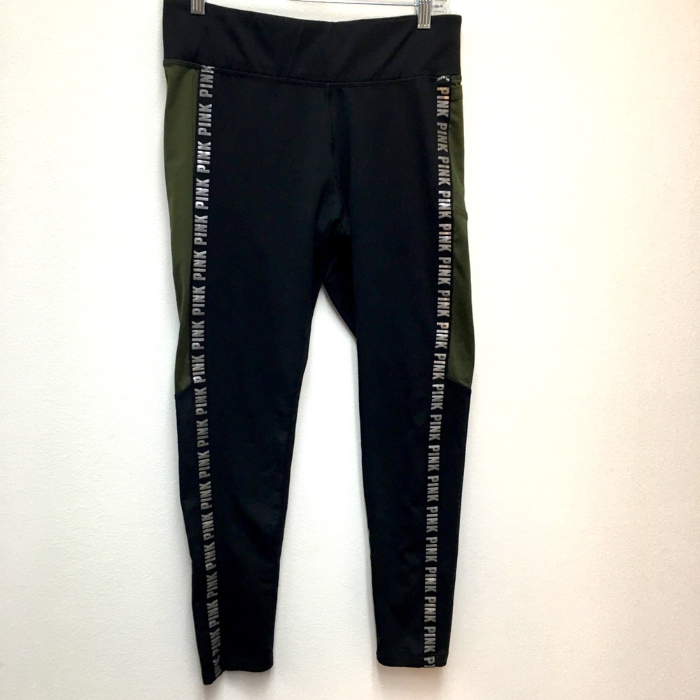 Victoria Secret Pink Cozy Leggings Large Green Black
